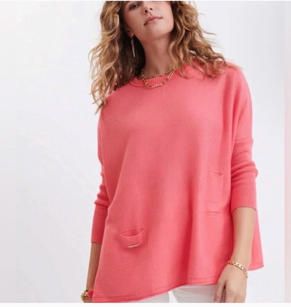 NWT Mersea The Catalina Travel Sweater Coral crewneck pocket detail OS